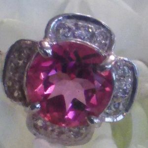 Hot Pink & Sparkly Topaz Sterling Silver Ring